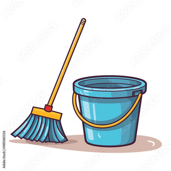 Obraz elegant illustration of bucket with mop