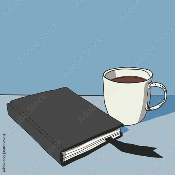 Obraz elegant illustration of cup of coffee and book