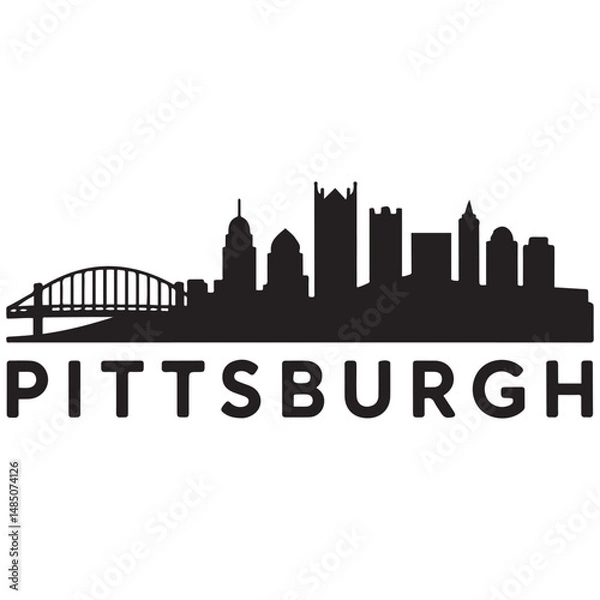 Fototapeta Pittsburgh skyline horizontal banner. Black silhouette of Pittsburgh, Pennsylvania. Vector template for your design. Vector black silhouette. with white background