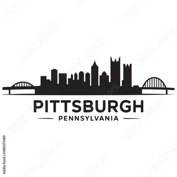 Obraz Pittsburgh skyline horizontal banner. Black silhouette of Pittsburgh, Pennsylvania. Vector template for your design. Vector black silhouette. with white background