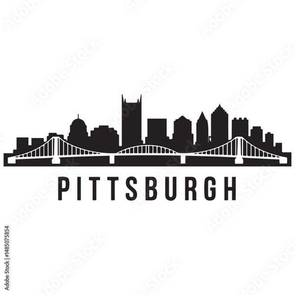 Obraz Pittsburgh skyline horizontal banner. Black silhouette of Pittsburgh, Pennsylvania. Vector template for your design. Vector black silhouette. with white background