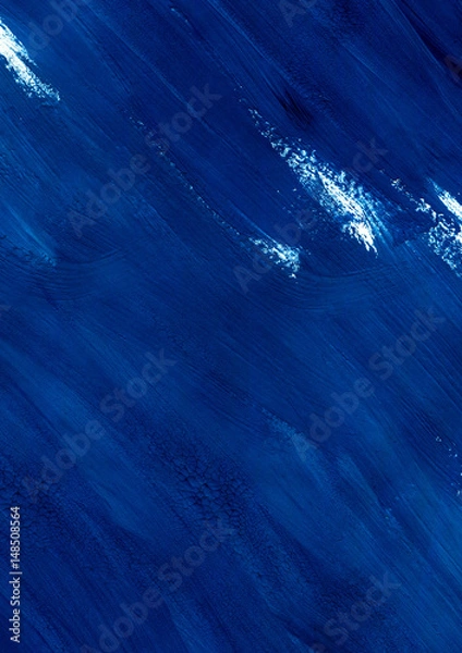 Obraz Abstract blue acrylic gouache hand painted background. Isolated on white background.