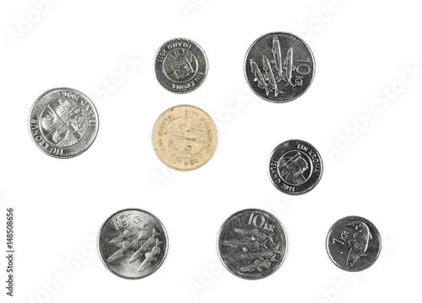 Obraz Icelandic coins isolated on white background, top view
