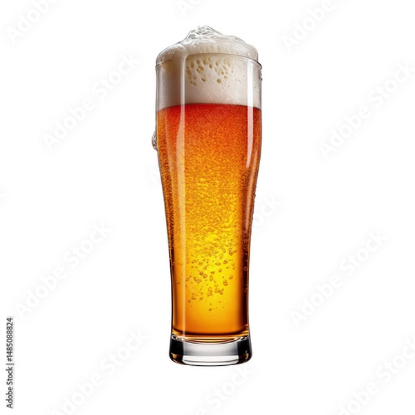 Fototapeta Letter I shaped like a glass of refreshing lager beer with foam, isolated on transparent background. Fresh pilsner beer in a glass with frothy head.