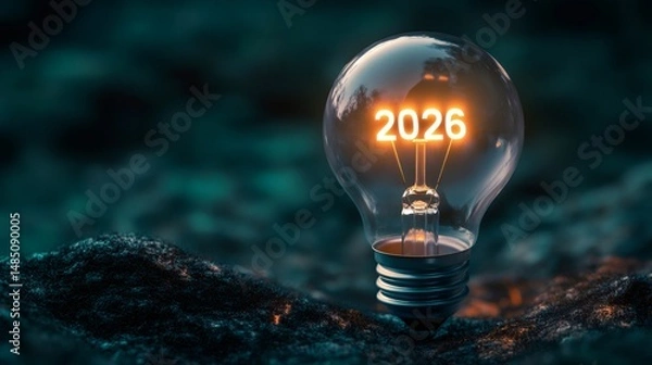 Obraz Light bulb showing year 2026 symbolizing future innovations and progress