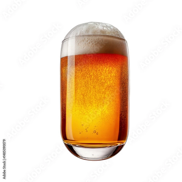 Fototapeta Letter O shaped like a glass of refreshing lager beer with foam, isolated on transparent background. Fresh pilsner beer in a glass with frothy head.