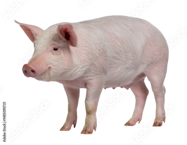 Fototapeta Isolated PNG image of a pig, on a transparent background. Ideal for educational, agricultural, advertising and graphic design projects related to animal husbandry, breeding and the food sector.