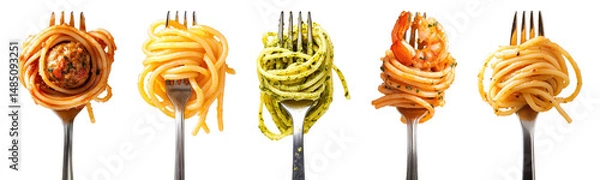 Fototapeta PNG Colorful pasta varieties displayed creatively, element set on transparent background