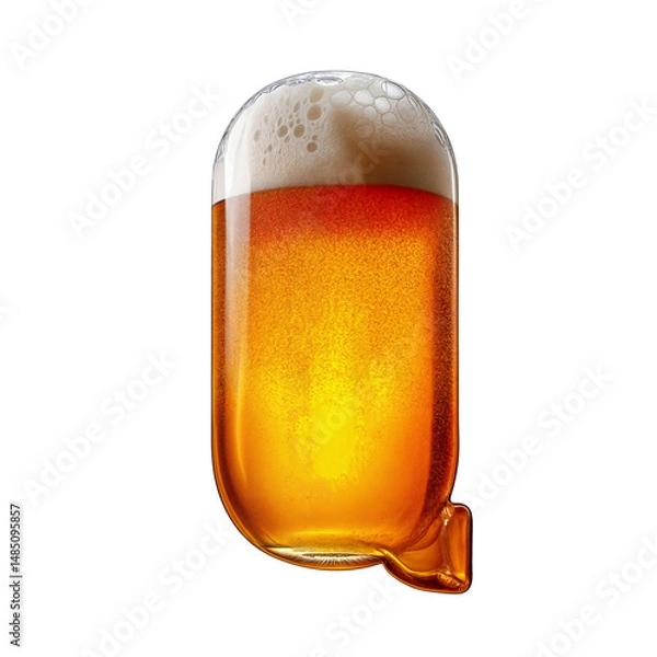 Fototapeta Letter Q shaped like a glass of refreshing lager beer with foam, isolated on transparent background. Fresh pilsner beer in a glass with frothy head.