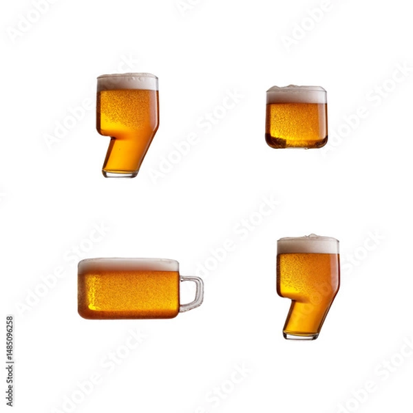 Fototapeta Punctuation marks shaped like a glass of refreshing lager beer with foam, isolated on transparent background. Fresh pilsner beer in a glass with frothy head.