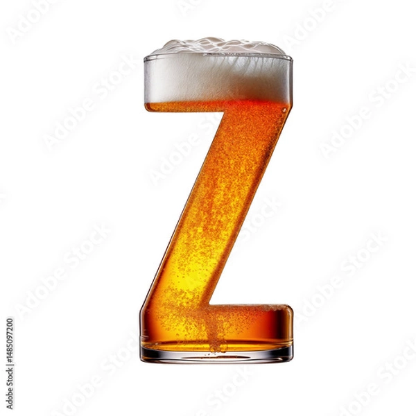 Fototapeta Letter Z shaped like a glass of refreshing lager beer with foam, isolated on transparent background. Fresh pilsner beer in a glass with frothy head.