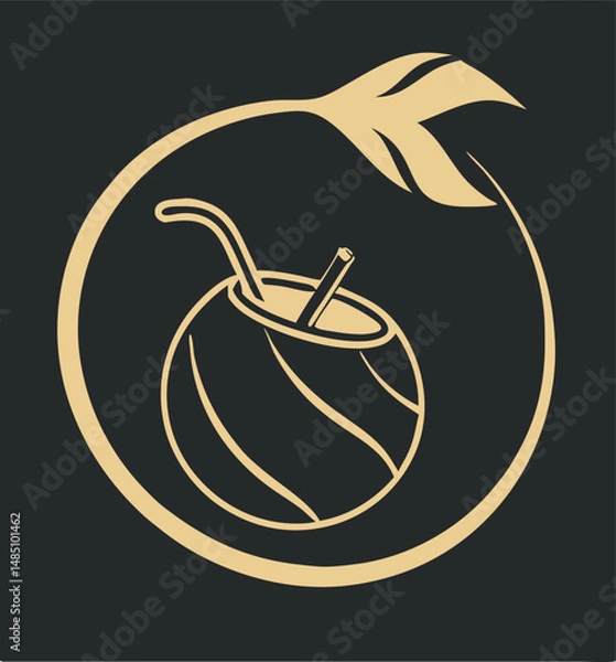 Fototapeta Elegant vector illustration of a yerba mate gourd with a decorative leaf and circle