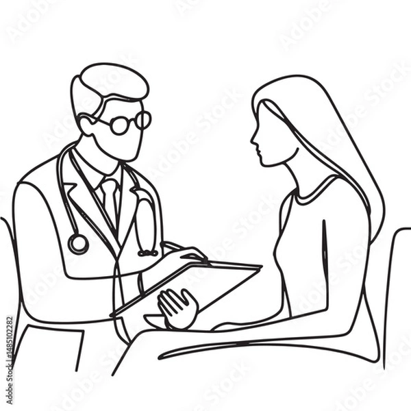Fototapeta doctor and patient  vector illustration  simple one line drawing 