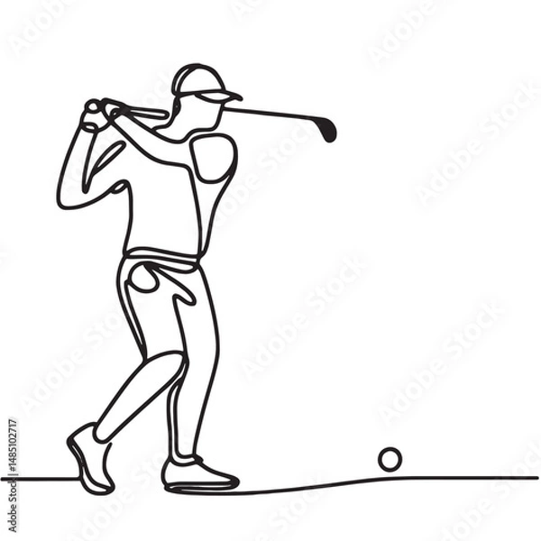 Fototapeta golf player silhouette  one line drawing vector illustration
