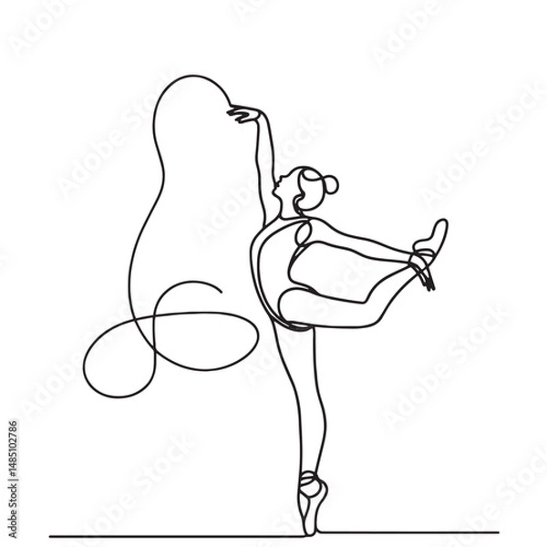 Fototapeta girl gymnast  simple one line drawing vector illustration