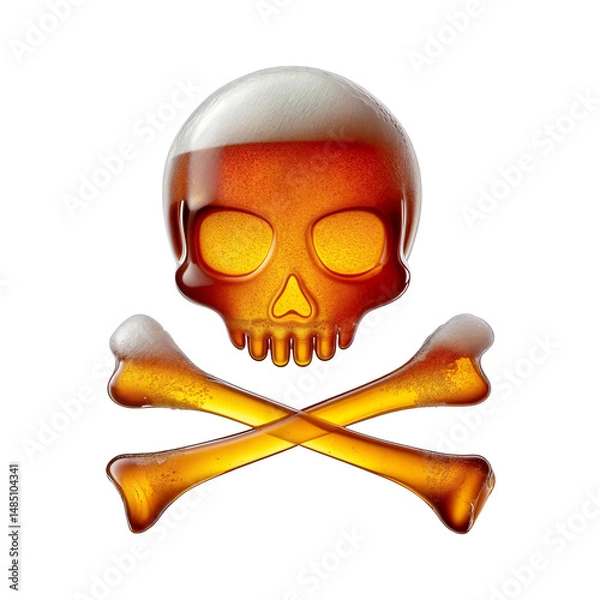 Fototapeta Skull shaped like a glass of refreshing lager beer with foam, isolated on transparent background. Fresh pilsner beer in a glass with frothy head.