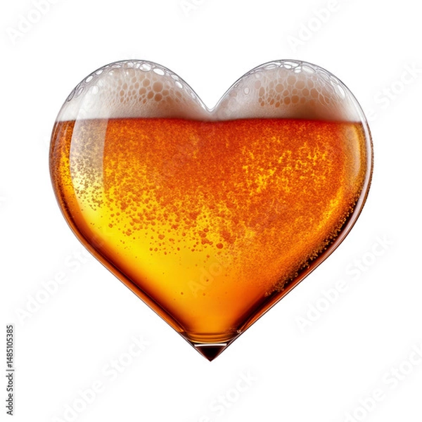 Fototapeta Heart shaped like a glass of refreshing lager beer with foam, isolated on transparent background. Fresh pilsner beer in a glass with frothy head.