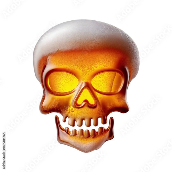 Fototapeta Skull shaped like a glass of refreshing lager beer with foam, isolated on transparent background. Fresh pilsner beer in a glass with frothy head.