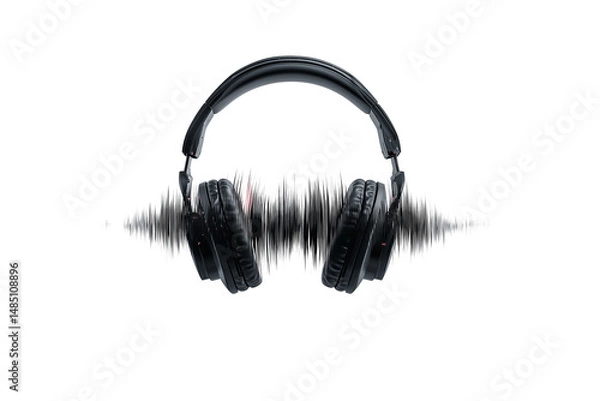 Fototapeta A set of abstract black headphone icons merged with digital sound waves in futuristic minimalist style, isolated on a transparent background