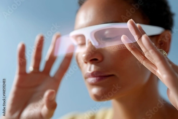 Obraz African female engaging with augmented reality via futuristic glasses