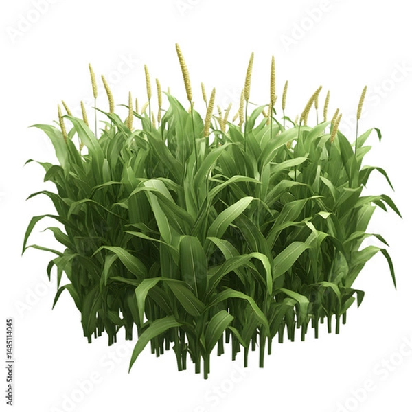 Obraz Close-up view of a dense cluster of tall green plants with light beige seed heads. The plants appear healthy and vibrant.