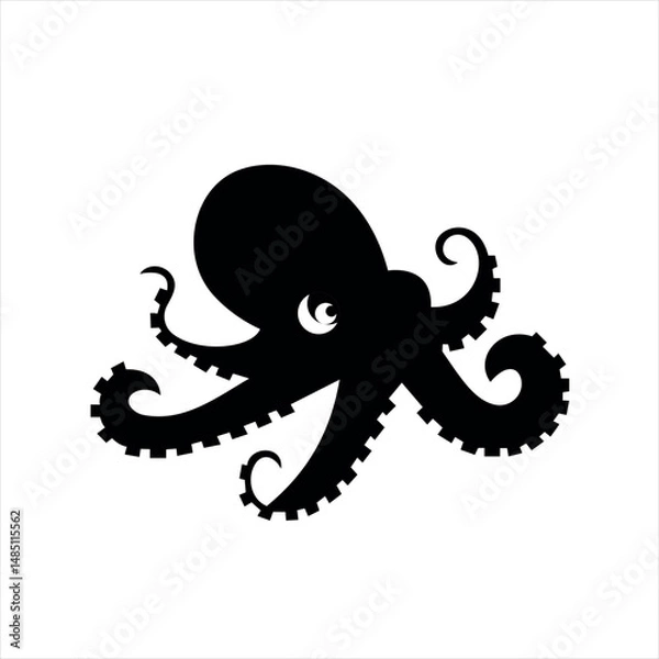 Fototapeta Octopus solid black vector icon. For any platform action promotion and advertising mockup. Isolated symbol sign used for: mobile, app, design, web, dev, ui, ux, gui. EPS 10. For your project.