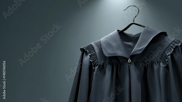 Obraz Graduation gown hanging on hanger symbolizing academic achievement and successful completion of studies