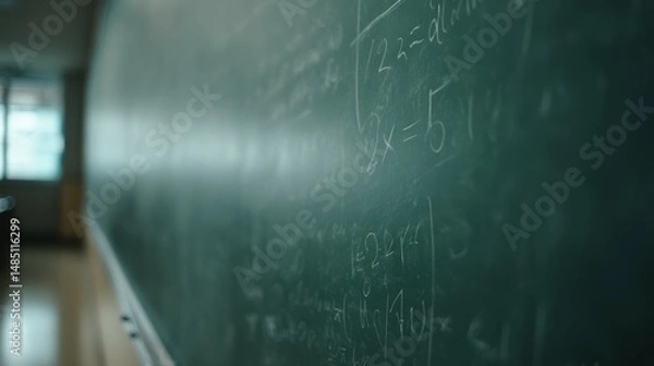 Obraz Chalkboard covered with mathematical equations in empty classroom