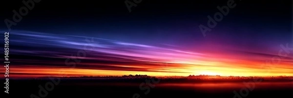 Obraz Stunning ultra-wide sunset with warm orange to deep purple gradient, soft blur effect, perfect for wallpapers, backgrounds, and creative projects. Serene and dreamy.