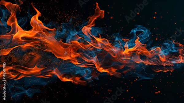 Obraz Intense fire flames blazing against dark black background perfect for danger heat energy and dramatic themed visuals