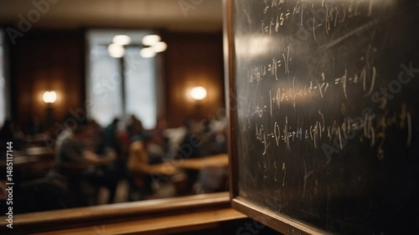 Obraz Blackboard with mathematical equations in university classroom setting