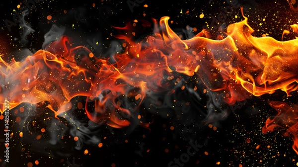 Obraz Intense fire flames blazing against dark black background perfect for danger heat energy and dramatic themed visuals