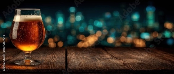 Fototapeta Craft beer elegance a cozy bar scene with atmospheric bokeh