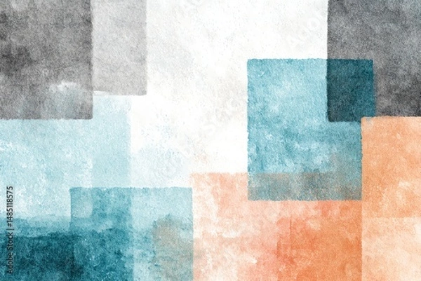 Obraz Soft watercolor art in light gray, sky blue, and peach with abstract geometric shapes. Perfect for minimalist designs, modern decor, and creative projects. Elegant and soothing