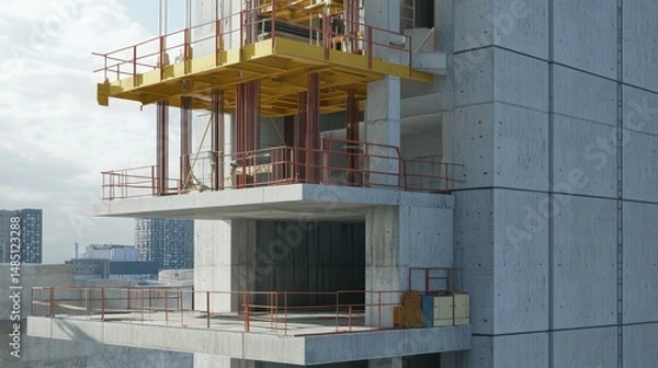 Obraz Construction of high-rise tower using steel beams and prefabricated floors
