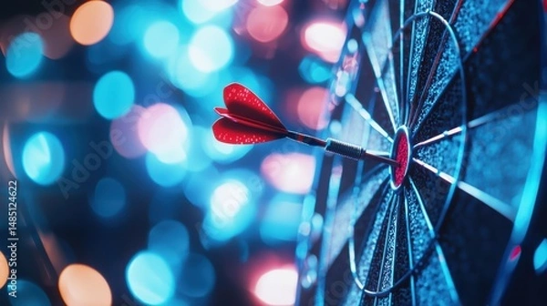 Fototapeta Precision strike a bold dart hits the bullseye amidst vibrant lights