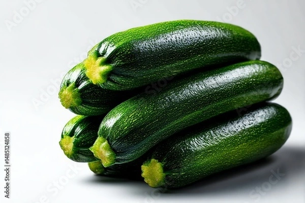 Obraz Fresh green zucchini isolated on a clean white background. Perfect for healthy cooking, vegan recipes, and food marketing. High-quality, vibrant image.