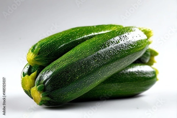 Obraz Fresh green zucchini isolated on a clean white background. Perfect for healthy cooking, vegan recipes, and food marketing. High-quality, vibrant image.