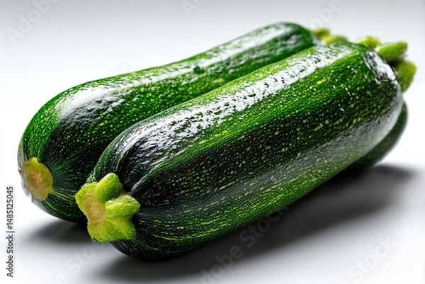 Obraz Fresh green zucchini isolated on a clean white background. Perfect for healthy cooking, vegan recipes, and food marketing. High-quality, vibrant image.