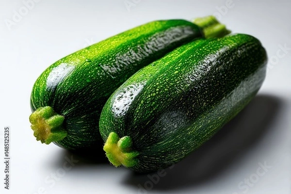 Obraz Fresh green zucchini isolated on a clean white background. Perfect for healthy cooking, vegan recipes, and food marketing. High-quality, vibrant image.