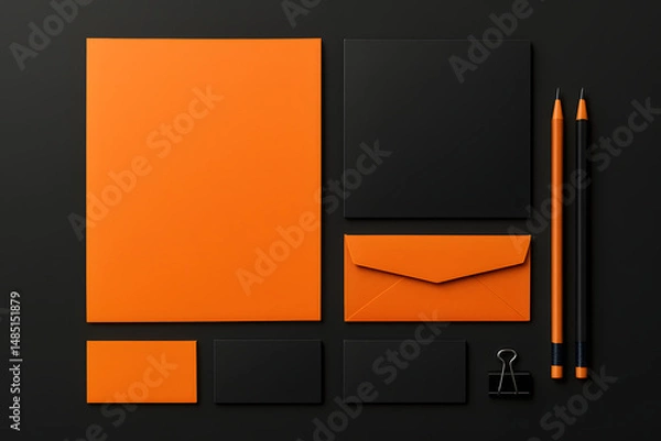 Obraz Business Stationery Set: A striking mockup featuring essential business stationery elements, including a letterhead, notepad, envelope, business card, and pencils.