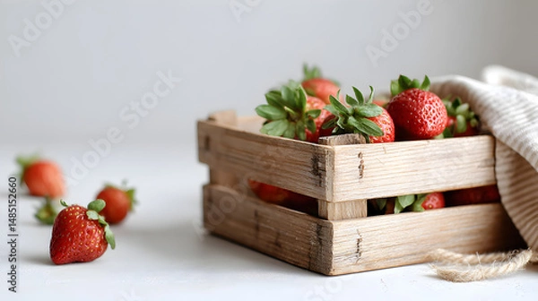 Fototapeta A crate of fresh strawberries, with a rustic charm, ready to be enjoyed