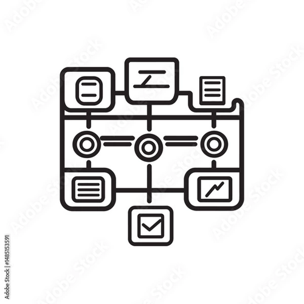 Fototapeta Flowchart icon shows connecting steps between process elements on a transparent background for use