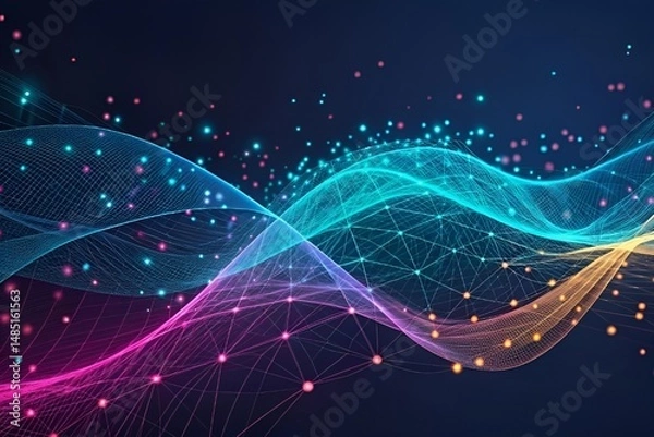 Obraz Hyperrealistic Abstract Digital Wave Network with Glowing Particles and Vibrant Colors