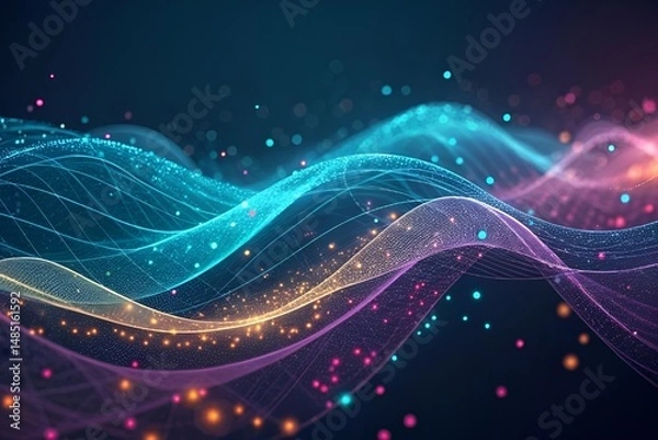 Obraz Hyperrealistic Abstract Digital Wave Network with Glowing Particles and Vibrant Colors