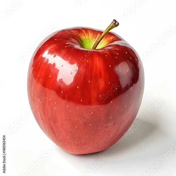 Fototapeta Shiny Red Apple with Stem on White Background