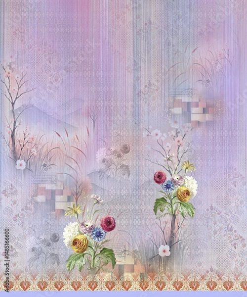 Fototapeta light pink color floral abstract and digital print design for textile design fabric. digital suit 3 pic 