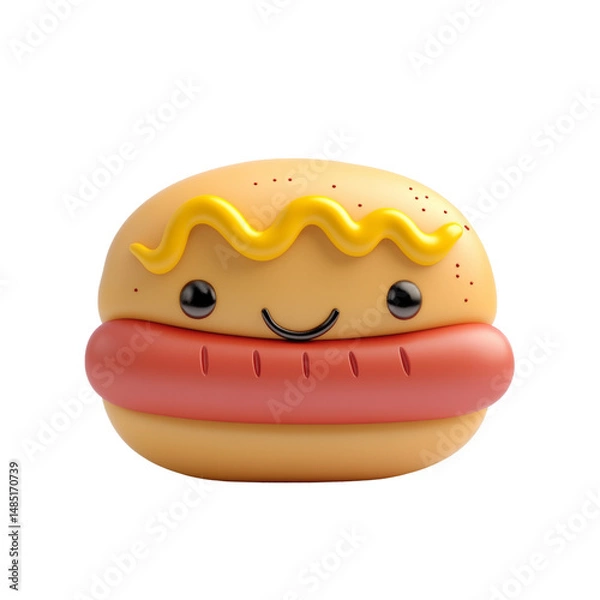 Fototapeta Cute and Friendly Hotdog Character isolated on White Background, Cartoon Style