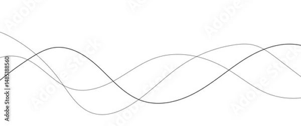 Fototapeta Thin wavy line abstract background. Abstract black lines wave curve motion on white background. Vector Illustration.