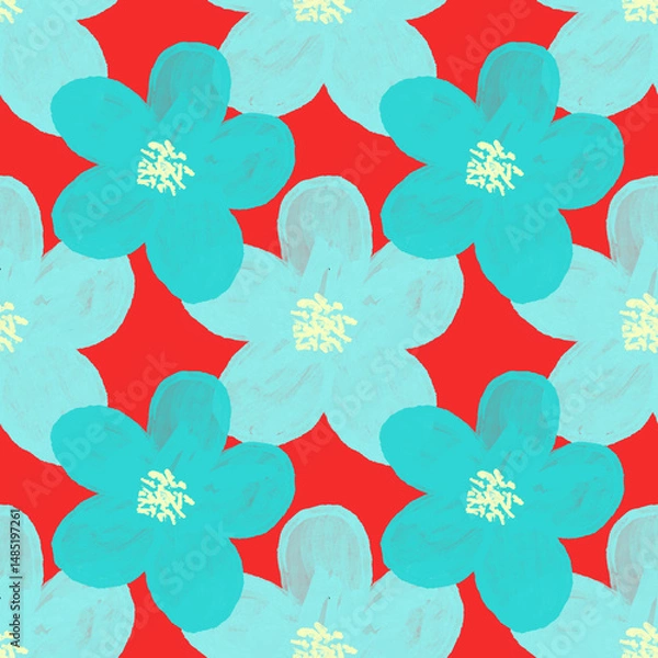 Obraz floral seamless pattern with blue pastel flowers red background